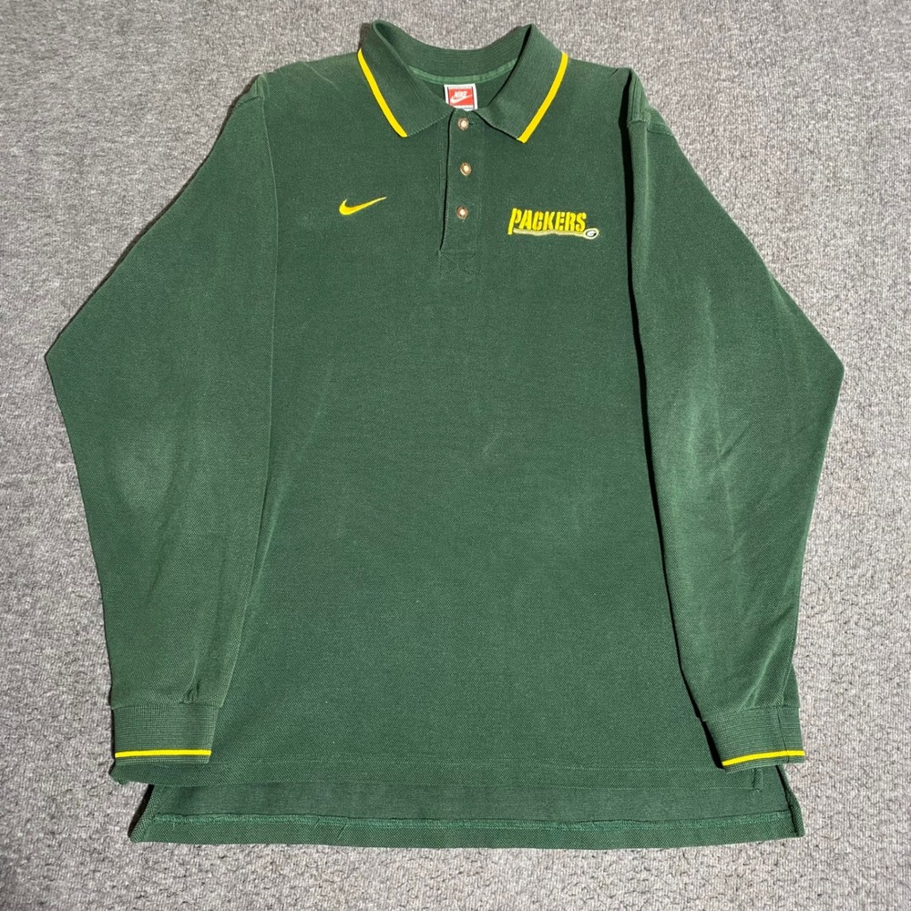 Nike Green Bay Packers Long Sleeve Polo Shirt Mens Medium Green NFL Pro Line